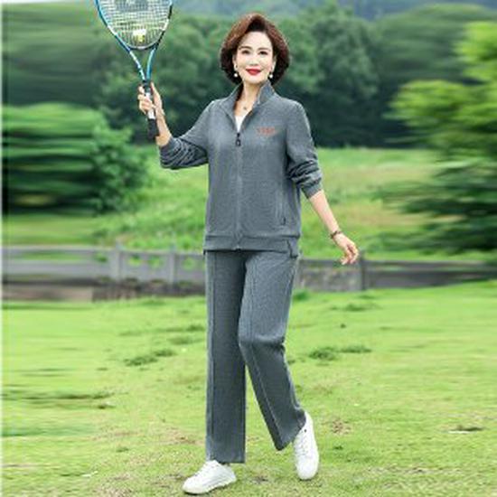 Spring & Autumn Casual Sportswear Set for Middle-Aged Women: Two-Piece Hoodie & Loose Thickened Coat