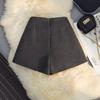 High Waist Gray Woolen A-line Shorts for Women - Autumn/Winter Slimming Bootcut Style