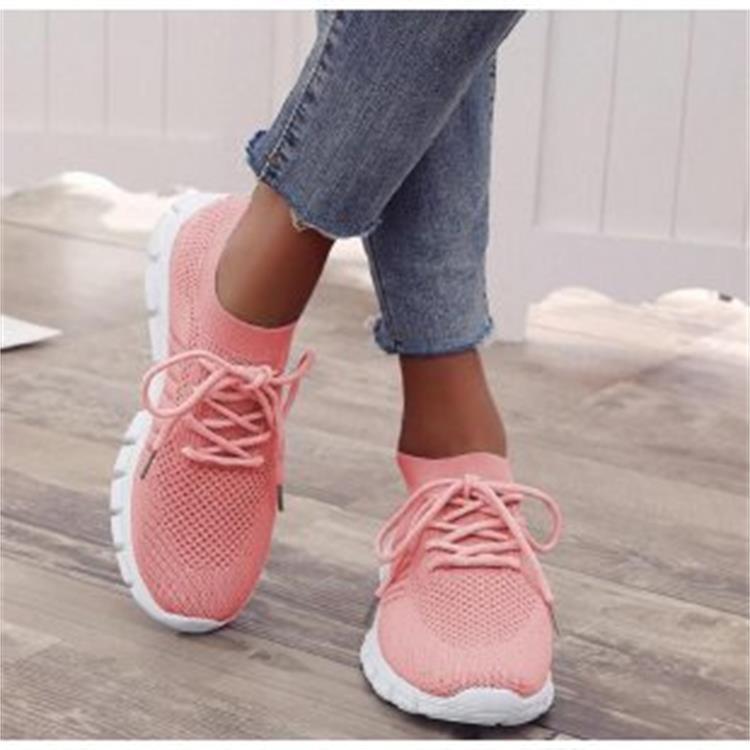 2021 Women's Lightweight Lace-up Mesh Sports Shoes  Size 43 - Large Size, Flat Bottom, Casual Style