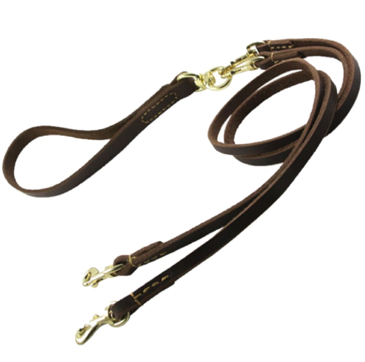 

Собачий поводок для двоих, настоящий, подходящий для маленьких и средних собак, общая длина стандартный коричневый, кожаный, набор, собаки, 1,2 м, размер,