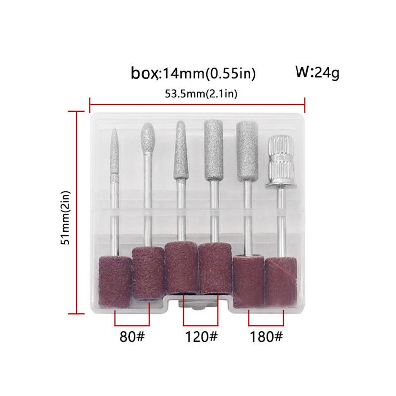 6pcs/set Diamond Sand Nail Files Drill Cuticle Polishing Bit Nail Grinding Head Electric Manicure Set for Removing Acrylic