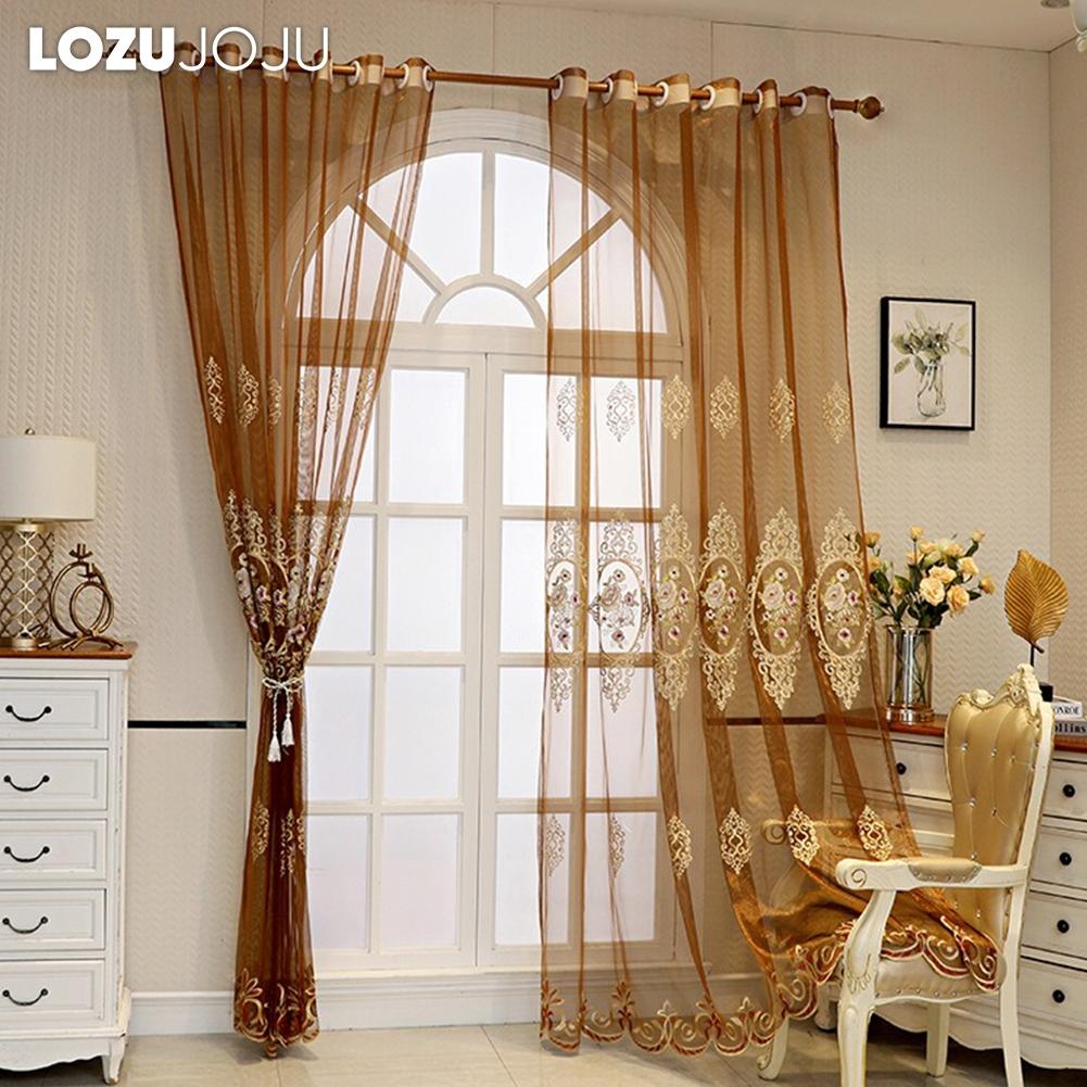 1PZ LOZUJOJU Tenda Trasparente Ricamata Classica di Lusso Europea in Garza per Soggiorno Camera da Letto Balcone Finestra Decorazione Casa