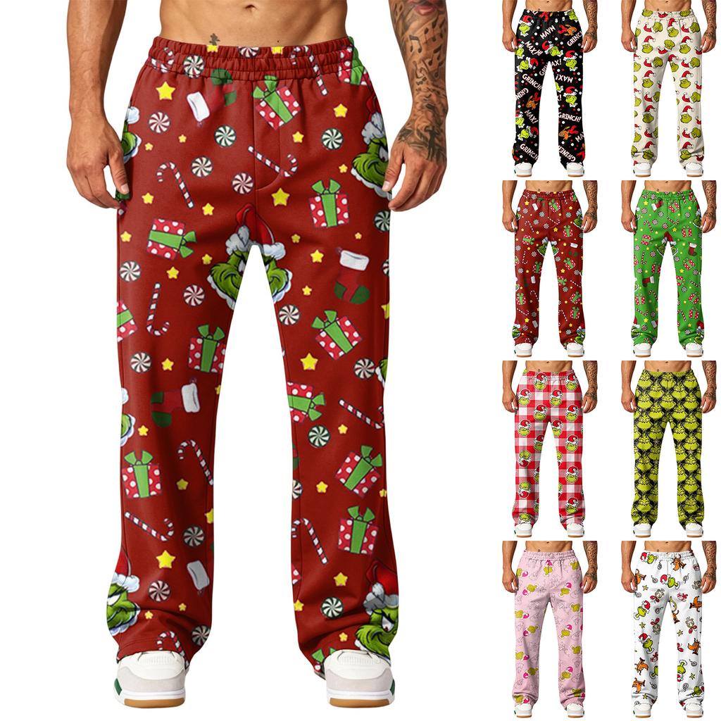 Men's Christmas Print Sweatpants Loose Fit Joggers with Pockets for Athletic Wear