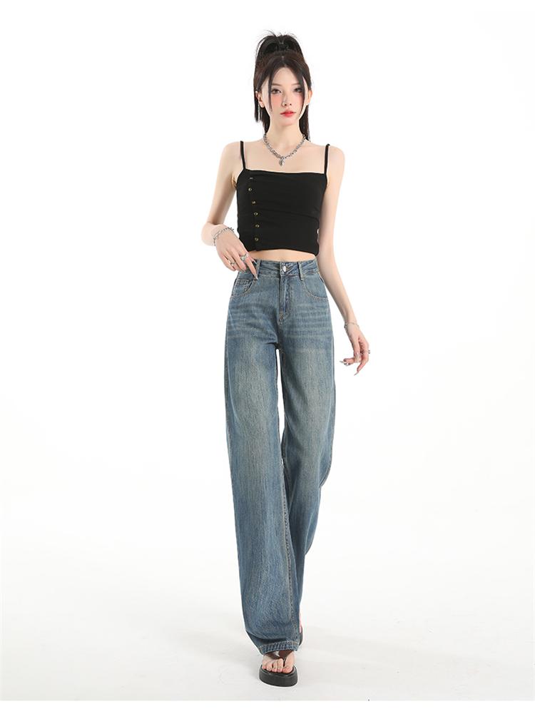 Gedijie Tencel Jeans Women's Thin, High Waist, Drip Feeling, Floor Dragging, Ice Silk Loose Straight Leg Pants