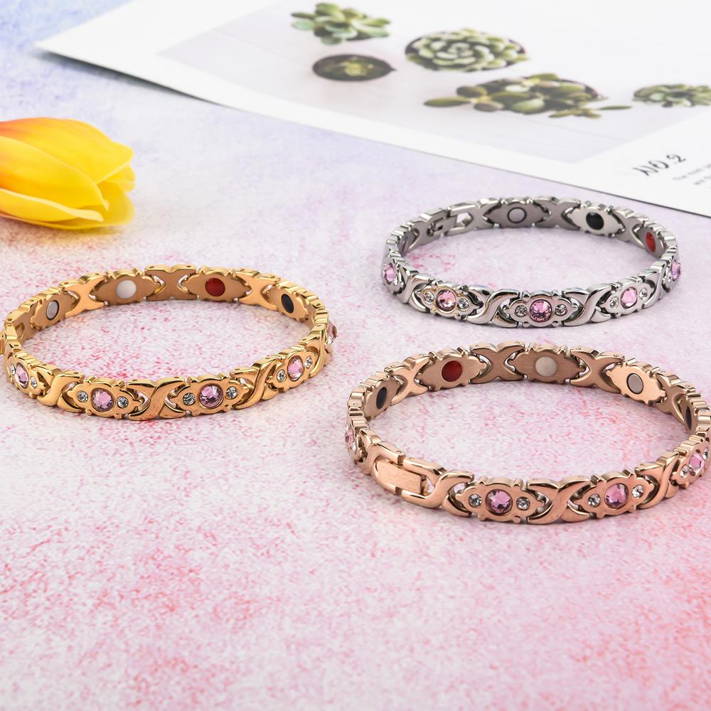 Magnetic Bracelet for Women Man Rose Gold Color Stainless Steel Energy Germanium Hematite Hand Bracelets Ladies Jewelry