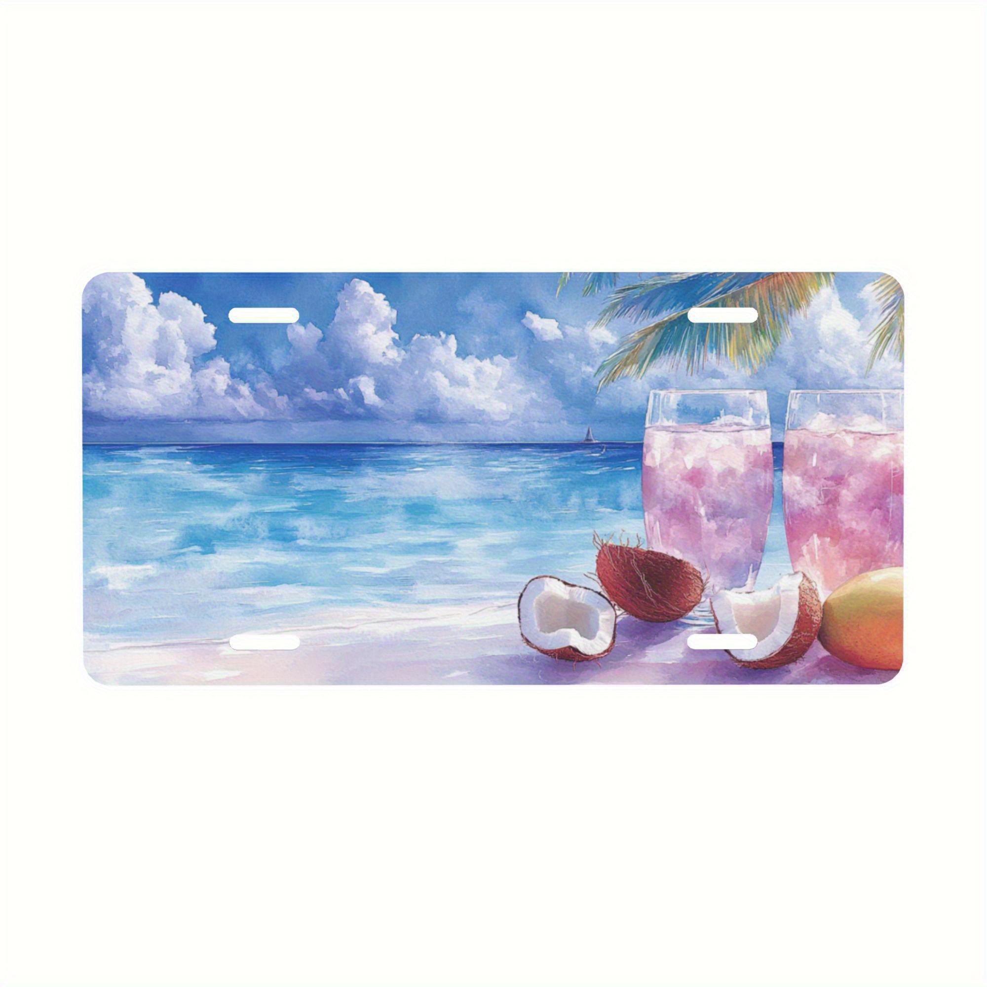 

Tropical Beach Coconut Pink Cocktail D Flat Printing License Plate Style Metal Tin Sign Summer Vacation Themed Decorative Alum 15x30cm(5.9x7.8inch)