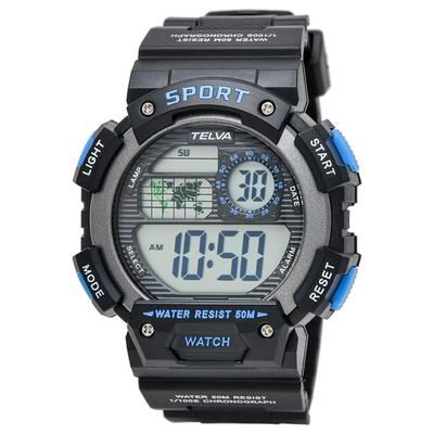 CREPHA TELVA Digital Water Resistant To 5 Urethane Wristwatch, Multi-Function, ATM, Stopwatch, Strap, Blue, Men's, Sports, TE-D282-BL