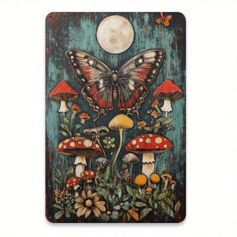 Vintage Butterfly Mushroom Metal Wall Art Poster for Living Room