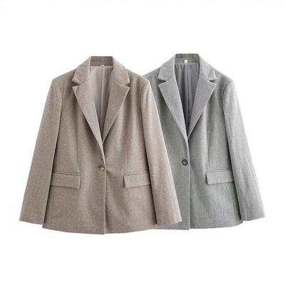 Women's Fashion Versatile Twill Suit Coat Autumn Straight Sleeve Flip Collar Single Buckle Blazers Jacket Office Lady Outcoat