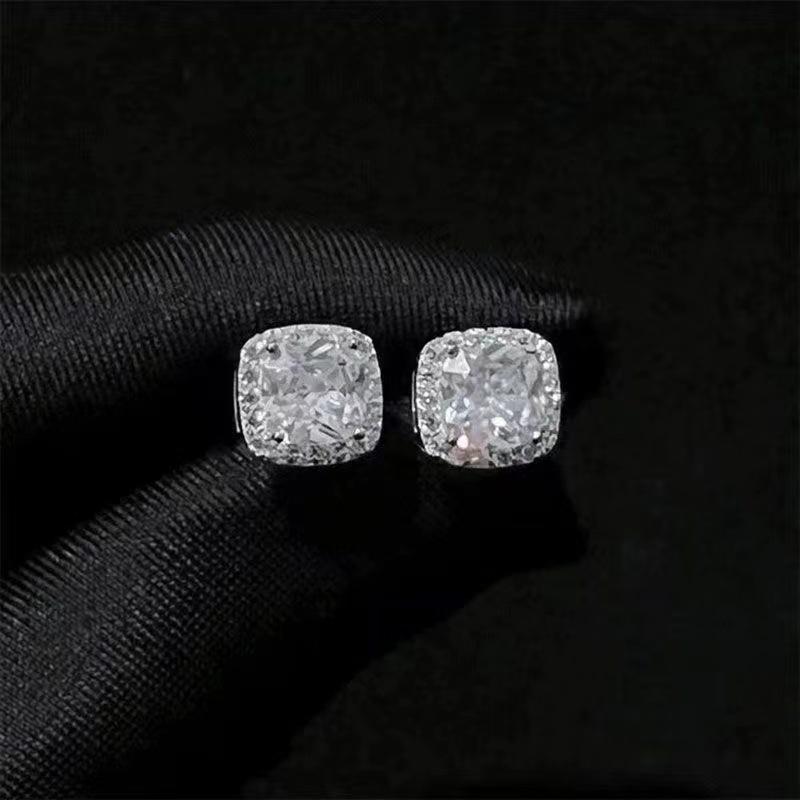 925 Silver Needle Men's Yellow Diamond Zircon Earrings, European & American Hip-Hop Style, High-End Unisex Jewelry.