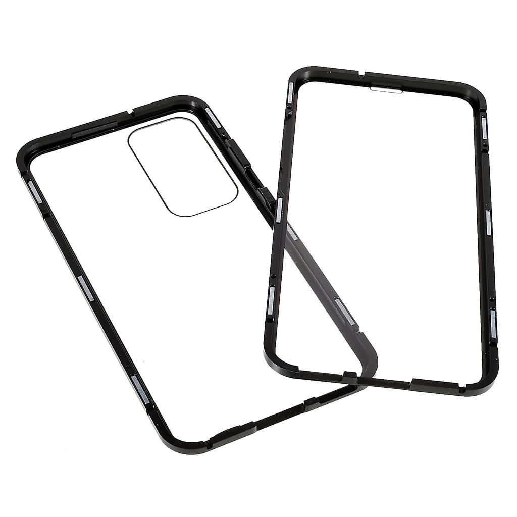 Double Sided Clear Tempered Glass Phone Case for Samsung Galaxy S23,Magnet Absorption Metal Bumper Frame Shockproof Cover