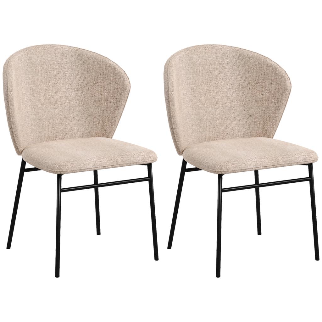 Set of 2 dining chairs padded seat in linen-look fabric stable steel legs modern design light brown