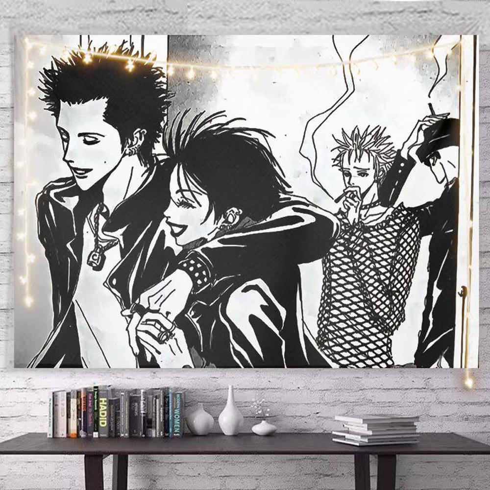 Nana Punk Rock Black  Pink Anime Collage Tapestry Wall Hanging Art Decor for Bedroom Otaku Cozy Study Space Decor