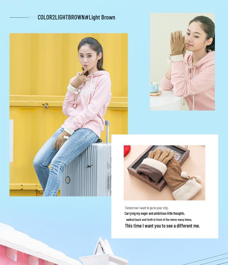 Women's Fleece-Lined Leather Cycling Gloves - Warm, Touchscreen-Ready, Perfect Christmas Gift