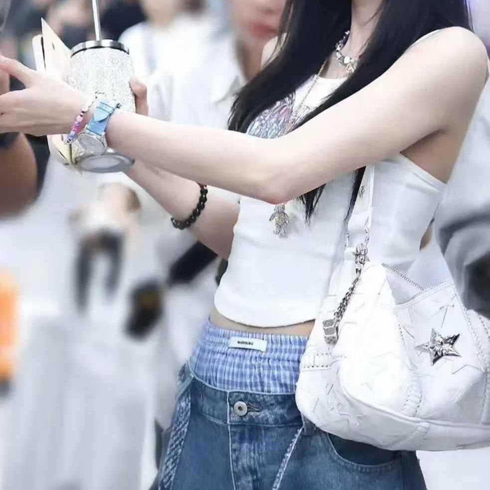 Color Splicing Hand-held Underarm Chicken Nugget Bag First Layer Cowhide Single Shoulder Men and Women of the Same Style Locomotive Hot Girl Bag