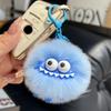 Monster-Inspired Plush Keychain Soft Fuzzy Fur Ball with Big Eyes & Teeth Eye-catching Bag Charm for Keys Backpacks Fun Gift for Teens & Adults