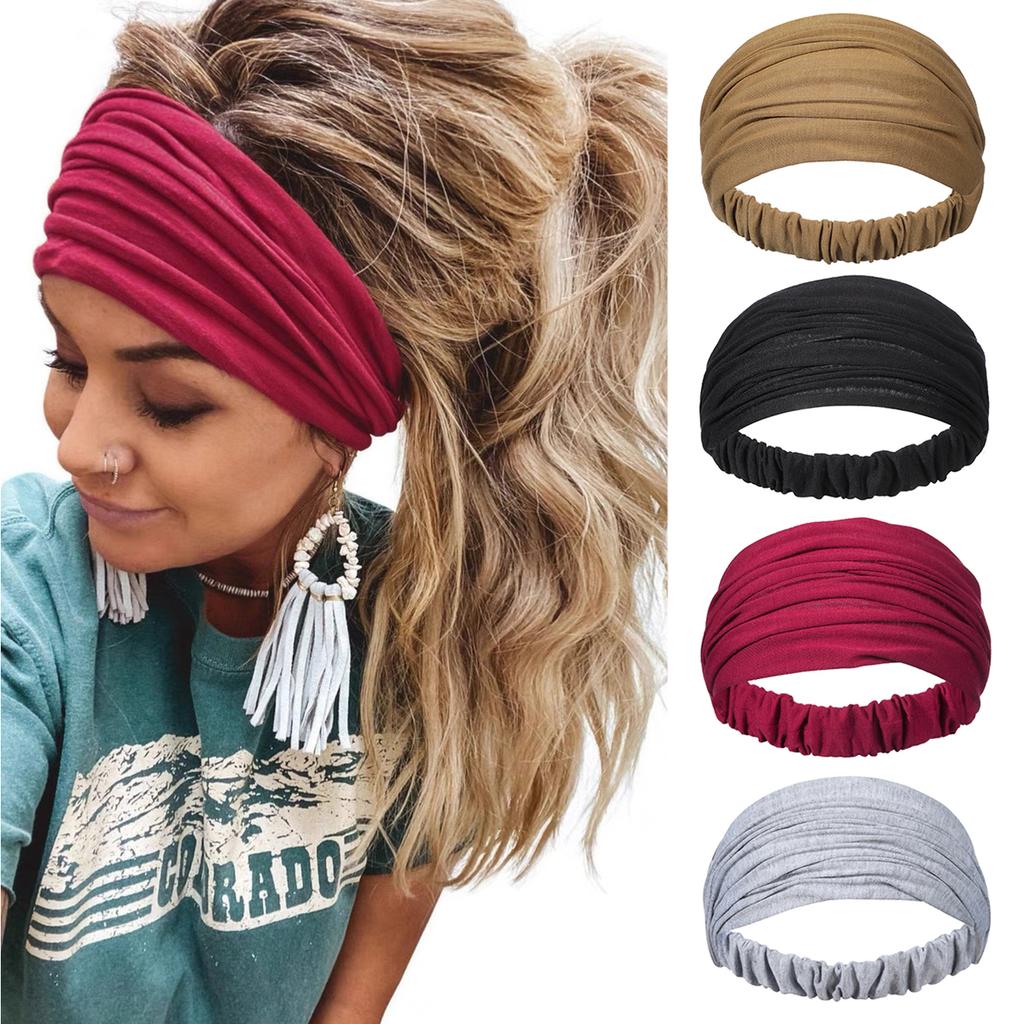 4Pcs/Set Simple elastic sports headband retro solid color headband women's hair accessories