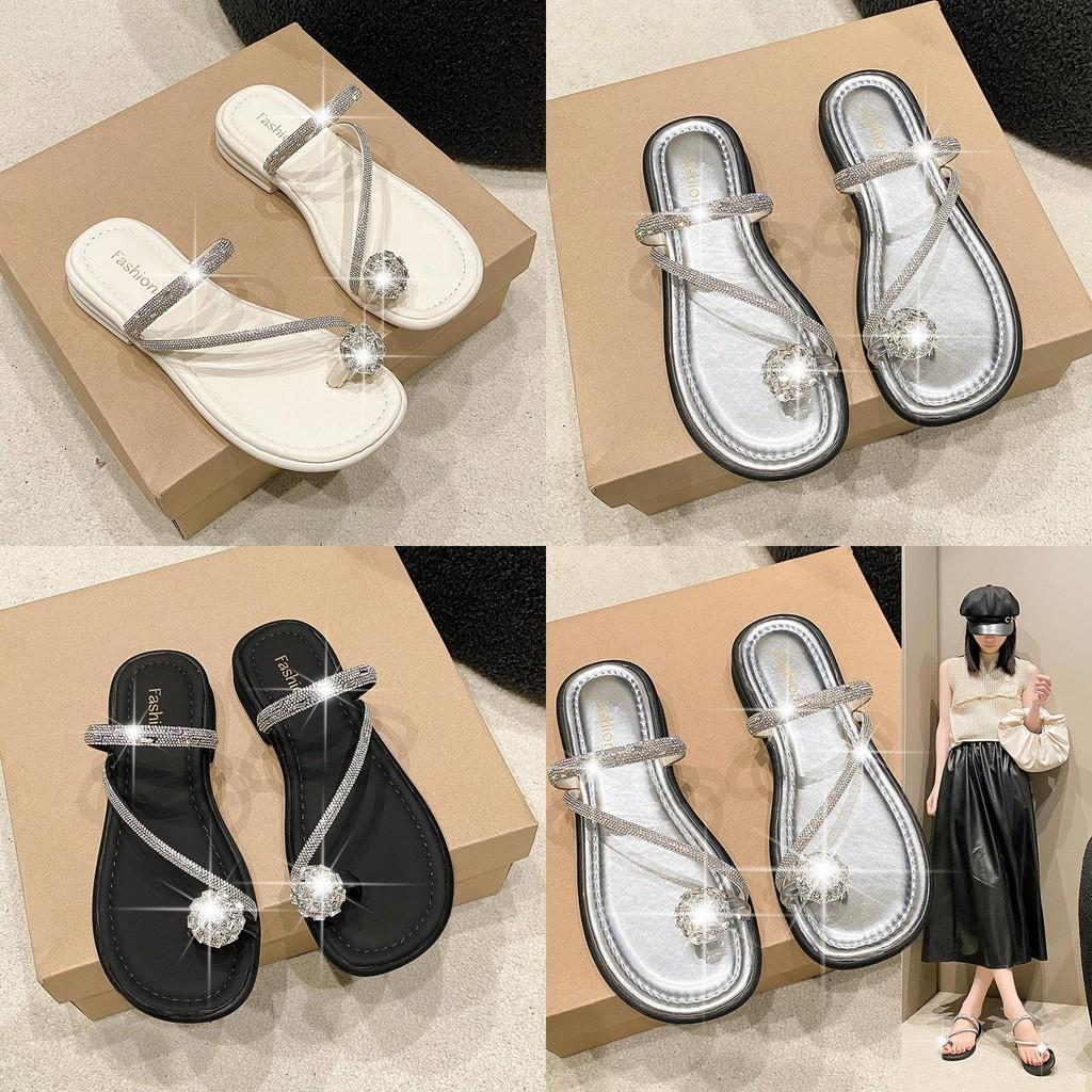 Elegant Summer Flat Sandals For Women With Dazzling Rhinestones In Classy Colors