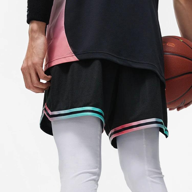 Li-Ning Solid Color Logo Print Elastic Waist Basketball Shorts Men Bottoms Black AAPT043-12