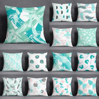 Abstract Summer Fresh Mint Feather Blue and Green Pattern Series Pillow Bedroom Sofa Car Seat Cushion Cover Pillowcase 45cm*45cm
