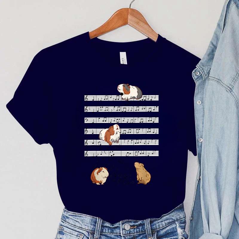Guinea Pig Women's Clothing Cartoon Animal Note Female T-Shirts Pets Guinea Pig Casual Fashion Women Tops Short Sleeve T-Shirts