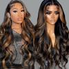 Synthetische Lace Front Perücke Highlight Ombre Lockere Body Wave Perücke Hitzebeständige Synthetikhaar-Perücke für Schwarze Frauen Täglich
