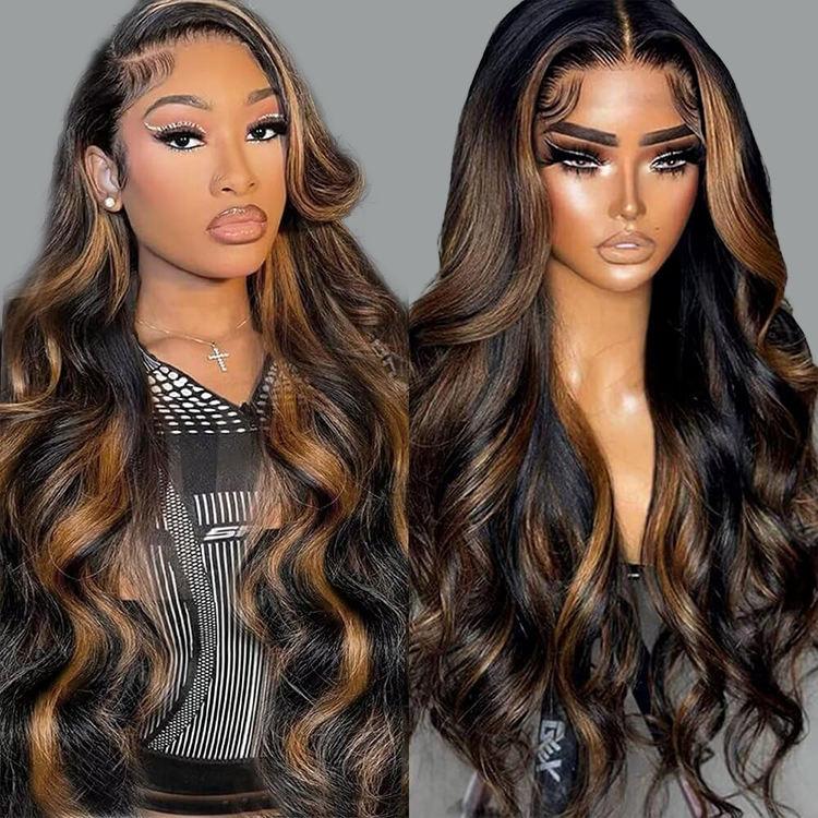 Synthetische Lace Front Perücke Highlight Ombre Lockere Body Wave Perücke Hitzebeständige Synthetikhaar-Perücke für Schwarze Frauen Täglich