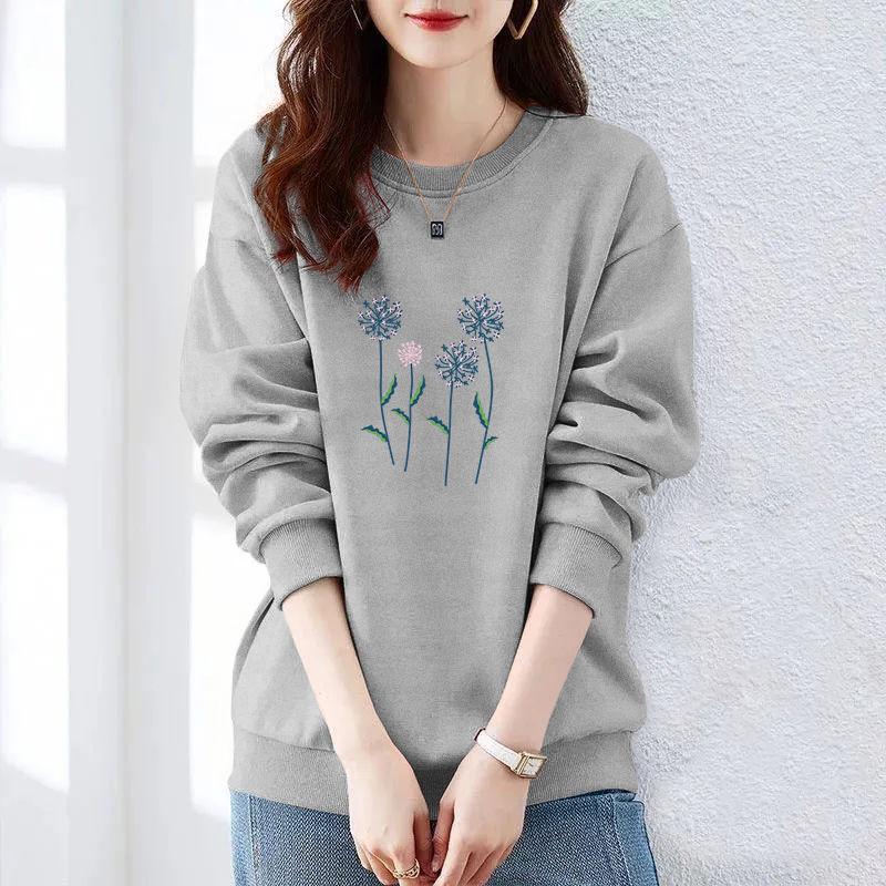 Autumn and Winter Women's Crew Neck Long Sleeves Printing Loose Pullovers Korean Hoodies Fashion Classic Casual All Match Tops