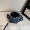 Vintage Denim Schultertasche Damen Kordelzug Bucket Bag Pendler Crossbody Bag