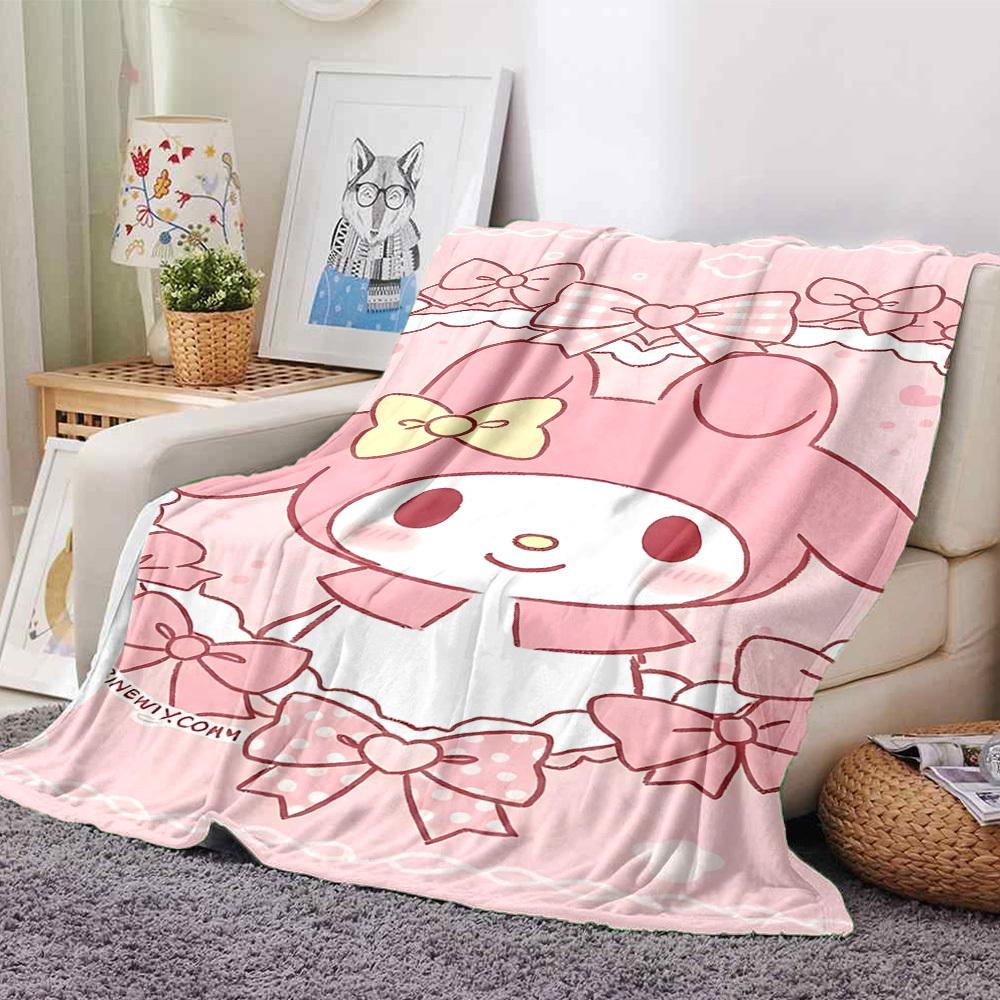 

1pc My Melody bow blanket Lightweight Flannel Throw for Sofa Bed Travel Camping Livingroom Office Couch Chair 80cmx120cm