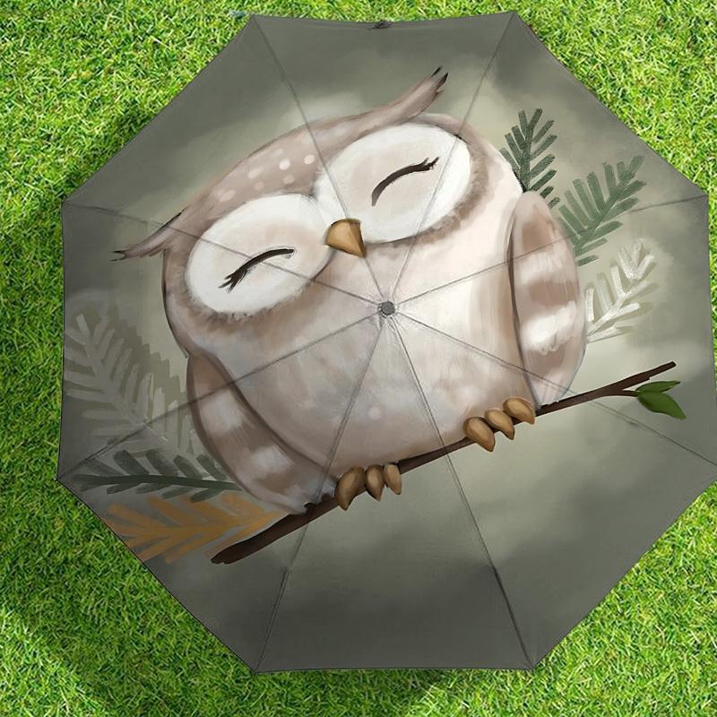 Charming Owl Design Umbrella: Perfect for Outdoor Adventures, Auto-Opening & Closing, Lightweight and Durable, Ideal as a Gift 036