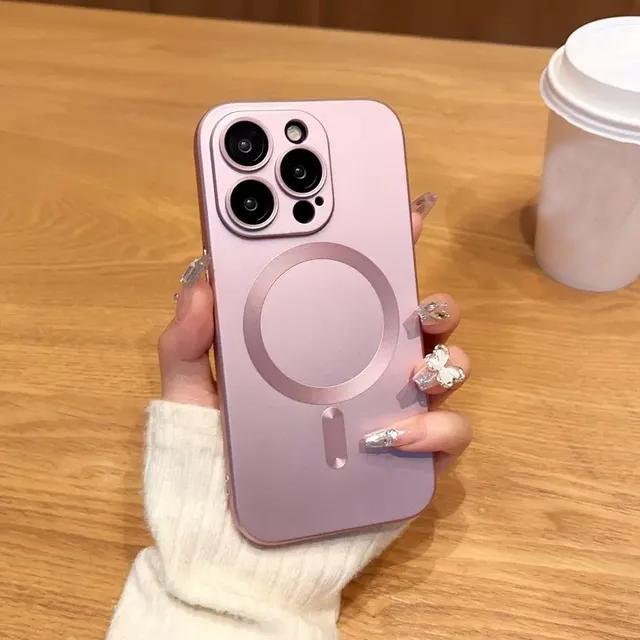 

Для Magsafe Magnetic Wireless Charger Phone Case для iPhone 16 15 14 Plus 13 12 11 Pro Max Мягкий силиконовый стеклянный защитный чехол для объектива iPhone 15 розовый