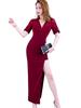 ISLAYCAOLILA DT5 Armel Cabaret Mini Club Party Tight Long Deep Maxi Short Sleeves Wine Women's Dress, Dress, Dress, Dress, Dress, Dress, Slit, V-Neck,