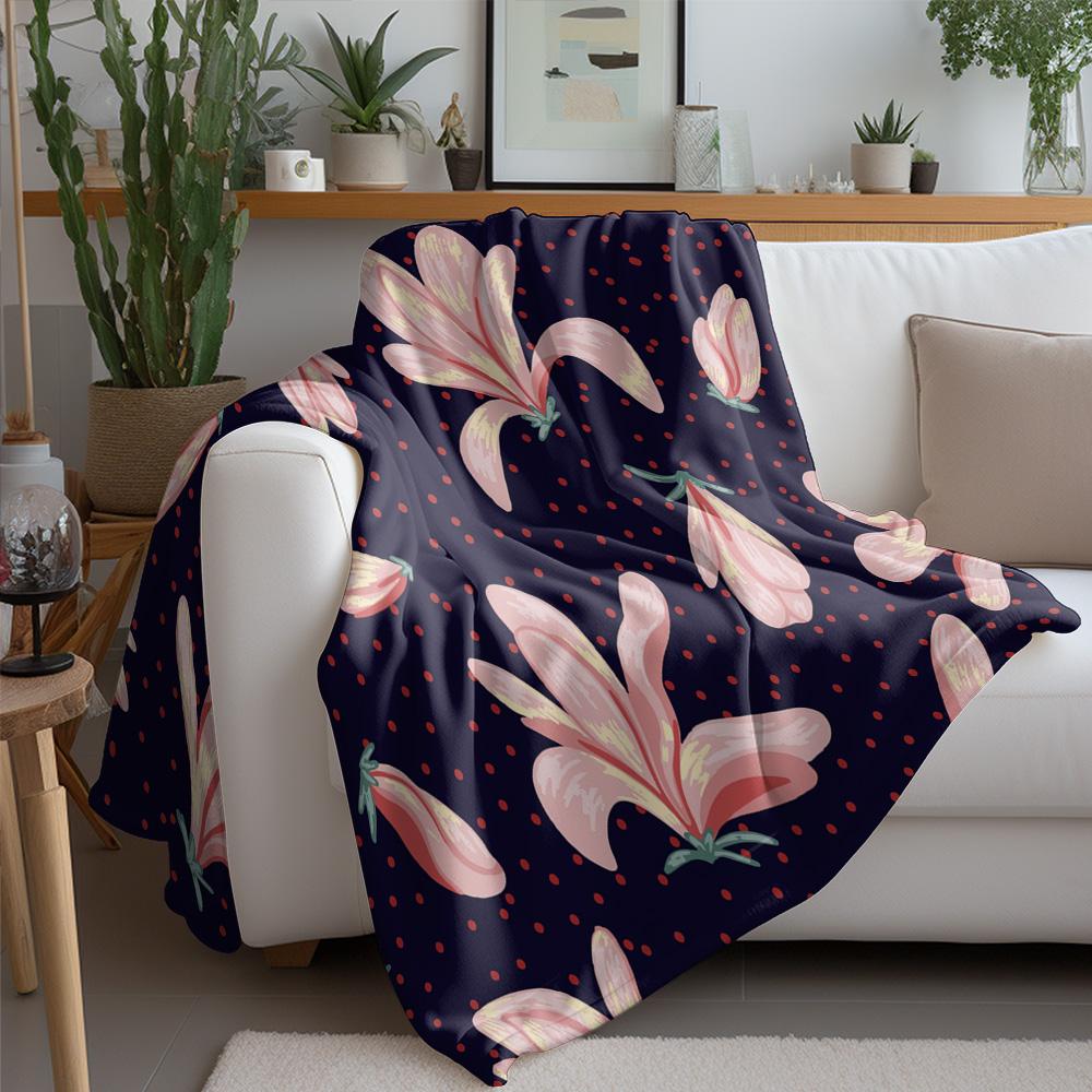 Waterproof Fleece Blanket Floral Watercolor Lilies Pink Red Small Throw Blanket for Kids Teens Adults Gift