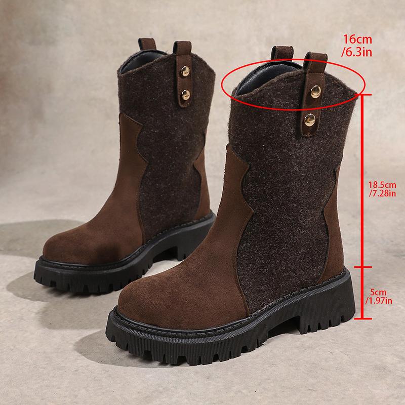 Fashion Fashion Chunky Platform Mid Calf Boots for Women Pleated Design PU Leather Western Boots Woman Autumn Winter Botas De Mujer 2025
