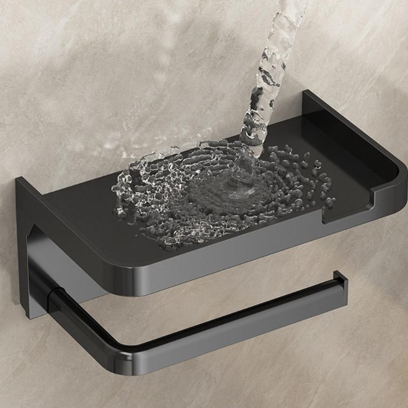 Contemporary Bathroom Shelf with Integrated Phone Tray and Paper Roll Holder Plastic Design Suitable for Washroom
