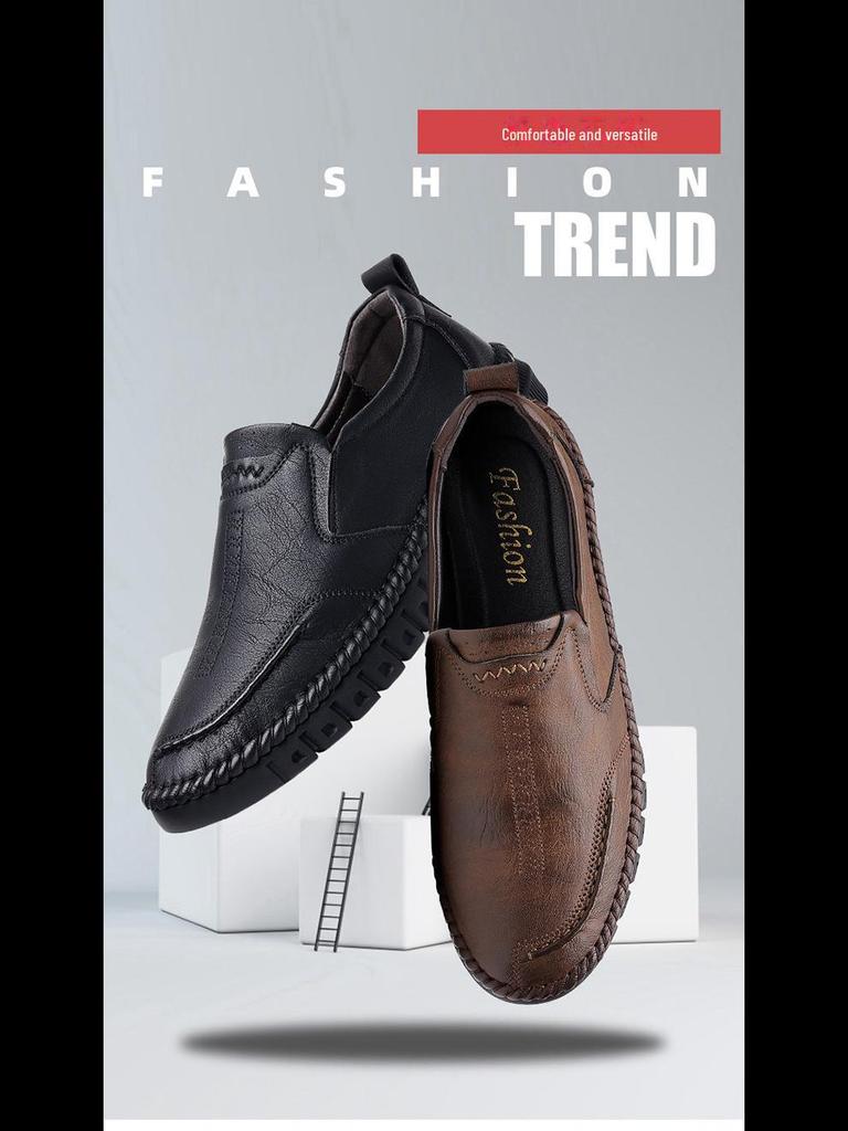 2022 Spring/Autumn Men's Handmade Casual Leather Shoes - Soft Leather, Soft Sole, Perfect for Middle-aged Dads
