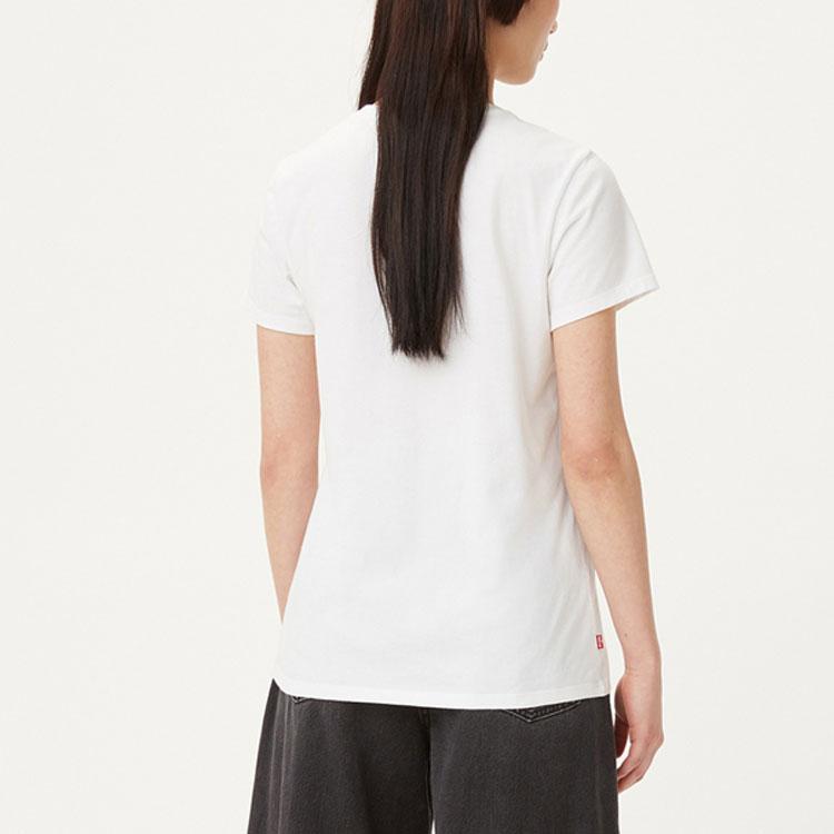 Levis Color Block Rundhals T-Shirt mit Buchstabenprint Kurzarm Damen Tops Weiß 17369-2505