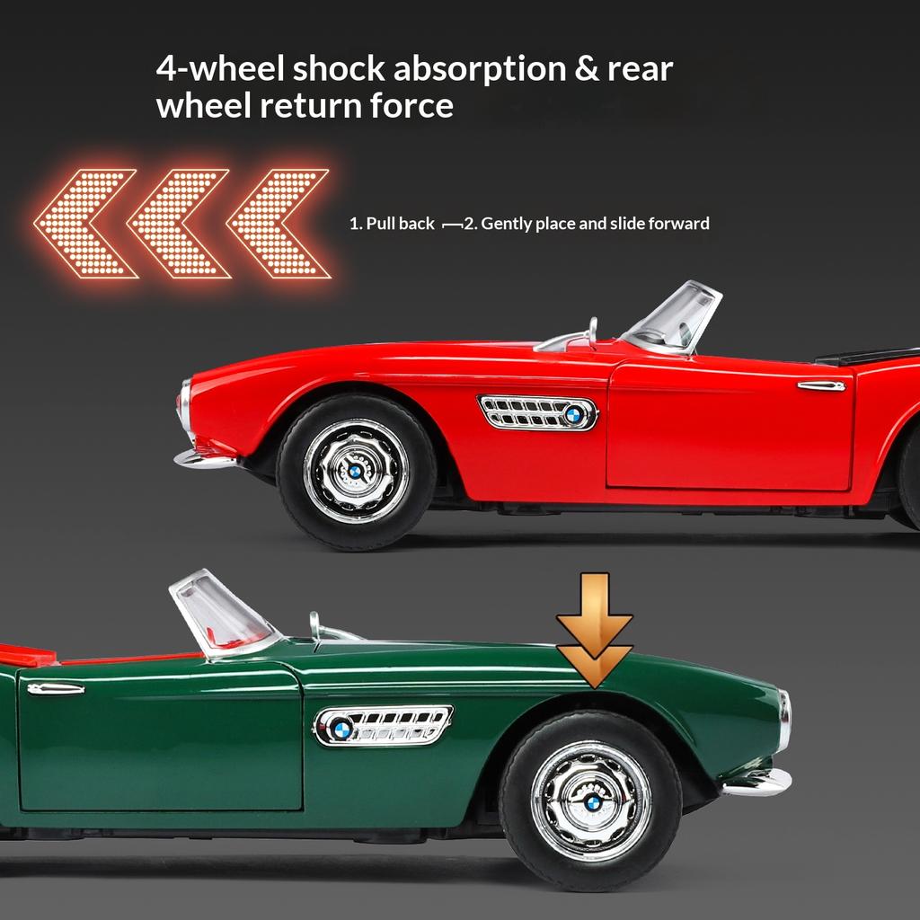 1/24 BMW 507 Legierungsauto-Modell Simulation Sound und Licht Metall-Druckgusskarosserie Sammlerstücke Kinderspielzeug Geschenke Feiertagsdekorationen
