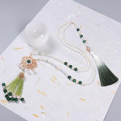 Colar Longo Inspirado na Dinastia Ming com Borlas de Nuvem: Acessório Hanfu, Corrente de Suéter Estilo Yingluo Macio