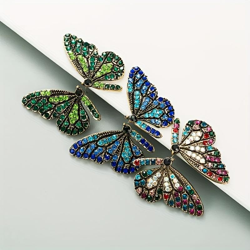 Retro Colorful Rhinestone Butterfly Stud Earrings Fashion Sweet Light Luxury Women's Temperament High-class Earrings