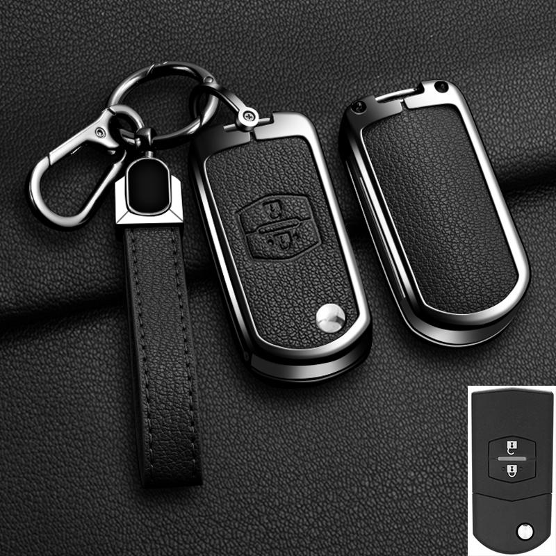 Interior Mouldings New Zinc Alloy Leather Car Flip Key Case Cover for Mazda 2 3 5 6 CX7 CX9 RX8 MX5 MPV Demio Holder Protector K