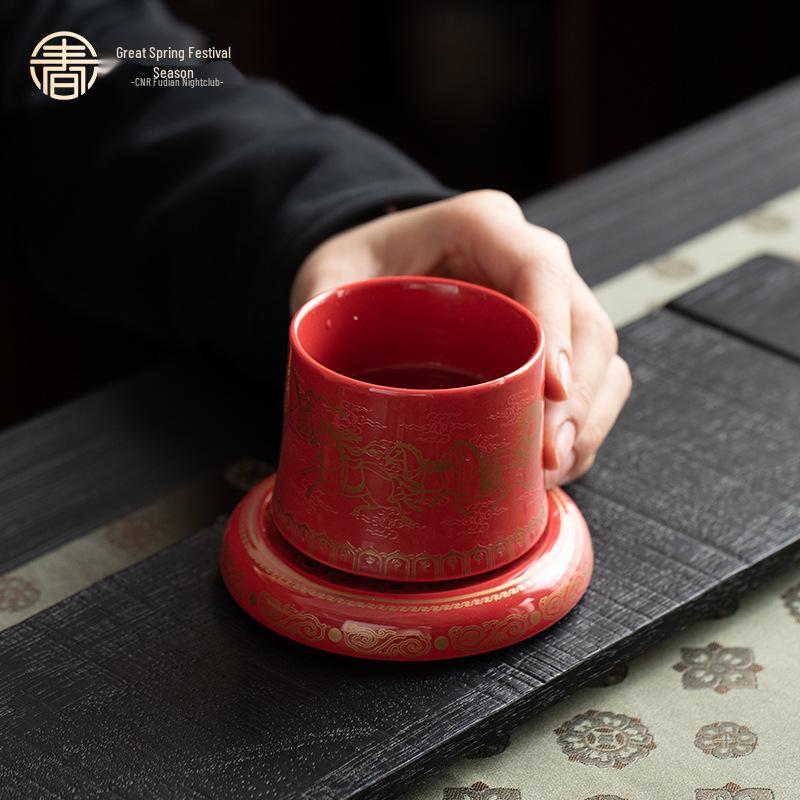 New Arrival: Red Festive Palace Museum Fu Tea Cup Gift Box for CCTV Spring Festival Gala Season
