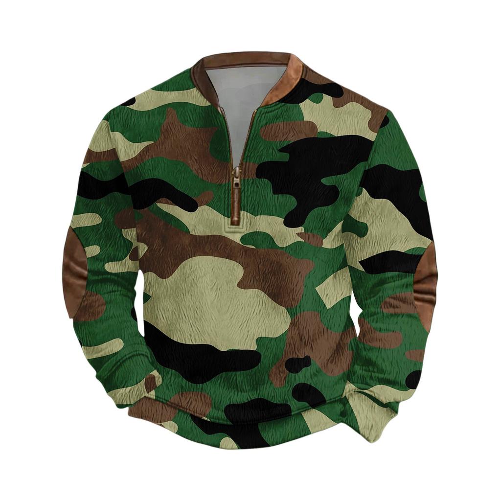 Men's Casual Camouflage Printed Semi-zipper Retro Long-sleeved Sports Sweatshirt