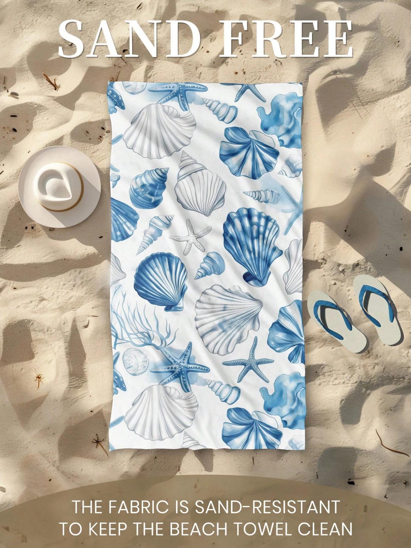 

Seashell patterned swim towel, beach towel, super absorbent bath towel, windproof, sunproof, and sandproof. W40*H60(CM)