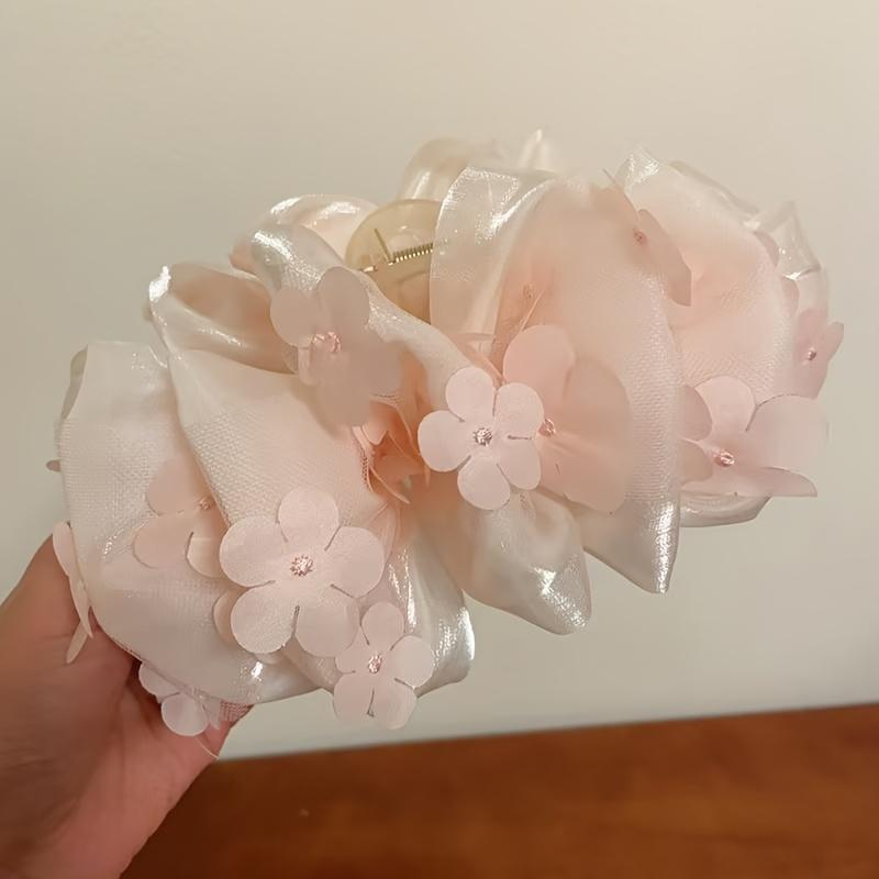 New Multi-Layer Mesh Bow Claw Clip, Large Hair Clamp for Back of Head, Elegant Updo Hairpin