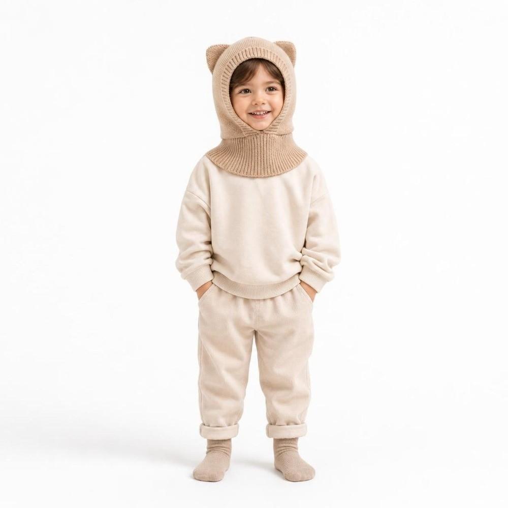 Woolen Knit Baby Knit Cap Thickened Warm Ear Protection Cap  for 2-6 Y Boys and Girls