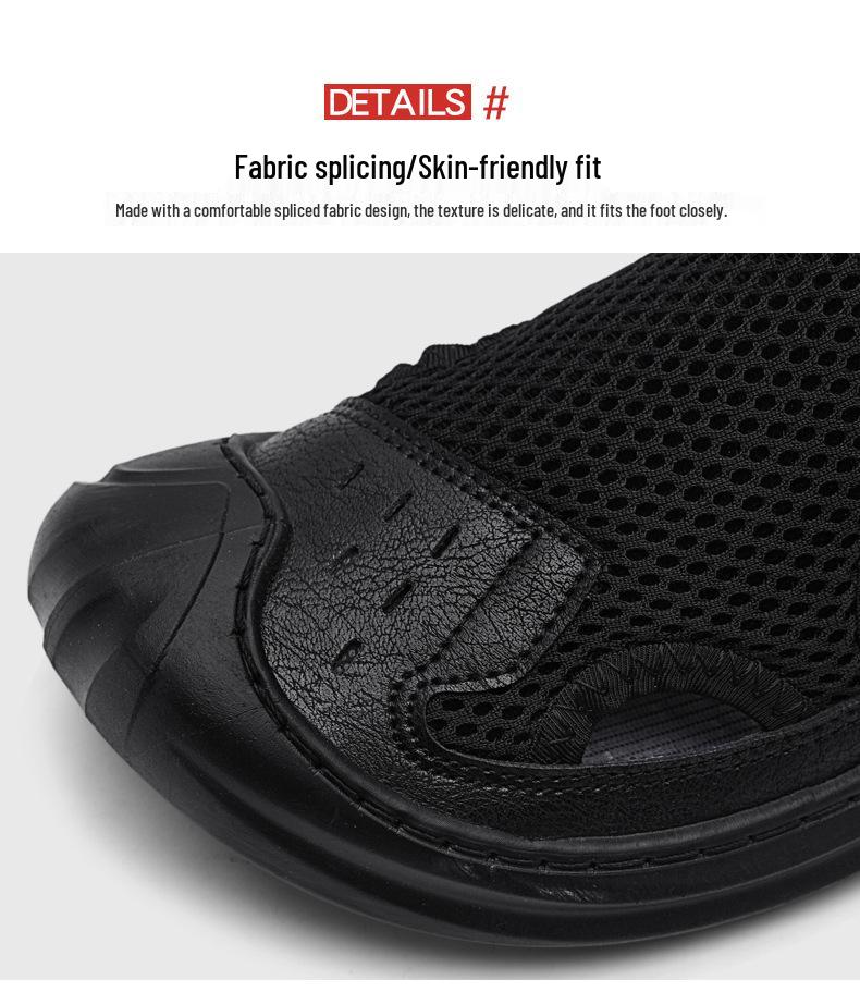 Men's 2024 Summer Genuine Leather Mesh Sandals - Breathable Soft Sole Casual Beach Shoes