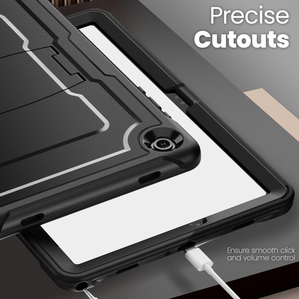 For Samsung Galaxy Tab A11+ / A9+ Case Hidden Zinc Alloy Kickstand PC + TPE Tablet Cover with Shoulder Strap