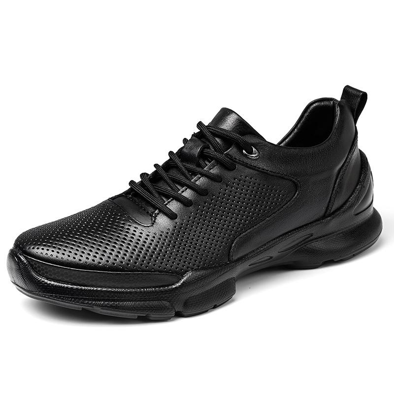 Men's 8CM Height Increase Casual Breathable Non-slip Leather Running Shoes, Thick Sole, Solid Color.